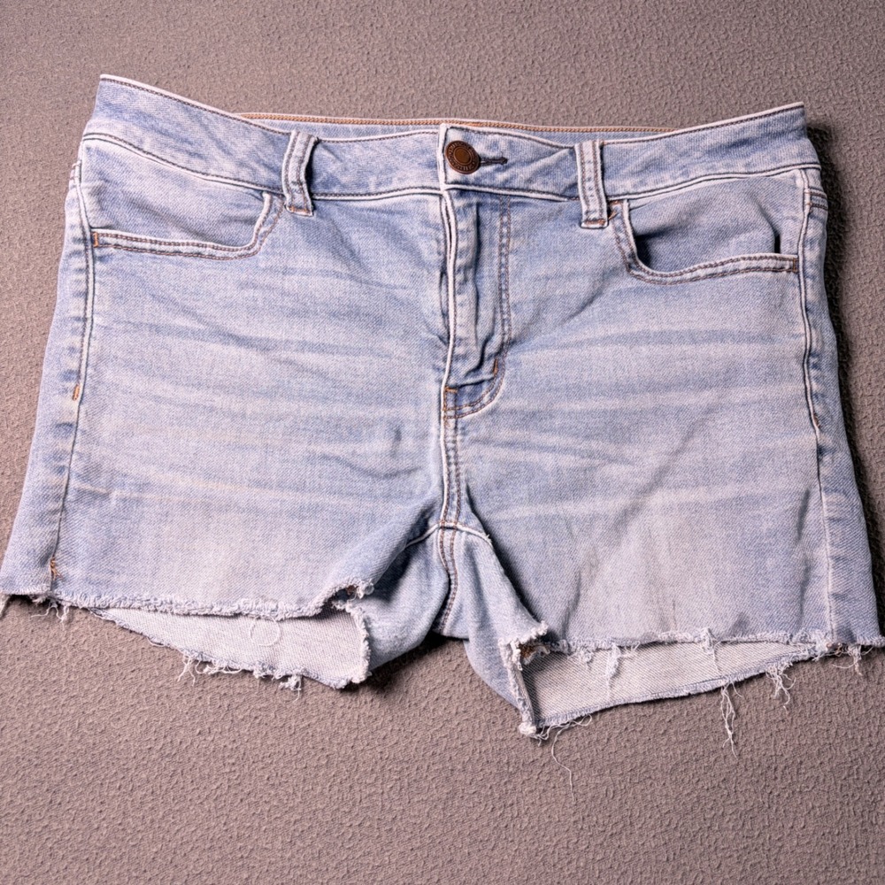 American Eagle Denim Shorts Super Stretch Light Wash Raw Hem Kids Size 12 Short